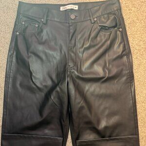 Zara Wide Leg Leather Pants (Black) Size 8